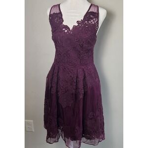 Yoana Baraschi Dress Size 8 Purple Lace Sleeveless Cocktail Party A-Line‎